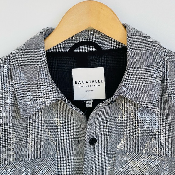BAGATELLE Avec Les Filles Clear Sequin Shimmer Plaid Jacket Oversize Boxy Fit - Picture 4 of 12